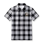 MacFarlane Black - White Tartan Crest Birdseye Mesh Polo Shirt