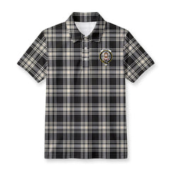Menzies Black - White Ancient Tartan Crest Birdseye Mesh Polo Shirt