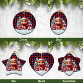 Brown Modern Tartan Christmas Ceramic Ornament - Highland Cow Winter Style