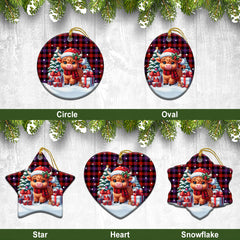 Brown Modern Tartan Christmas Ceramic Ornament - Highland Cow Winter Style