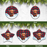 Byres Tartan Christmas Ceramic Ornament - Highland Cows Snow Style