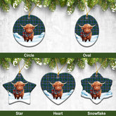 Cockburn Ancient Tartan Christmas Ceramic Ornament - Highland Cows Snow Style