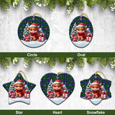 Donnachaidh Tartan Christmas Ceramic Ornament - Highland Cow Winter Style