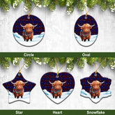 Home Modern Tartan Christmas Ceramic Ornament - Highland Cows Snow Style