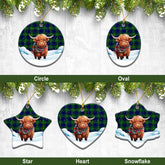 Oliphant Modern Tartan Christmas Ceramic Ornament - Highland Cows Snow Style