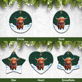 Ross Hunting Modern Tartan Christmas Ceramic Ornament - Highland Cows Snow Style