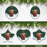 Spottiswood Tartan Christmas Ceramic Ornament - Highland Cows Snow Style