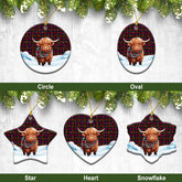 Tennant Tartan Christmas Ceramic Ornament - Highland Cows Snow Style