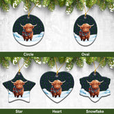 Walker Hunting Tartan Christmas Ceramic Ornament - Highland Cows Snow Style