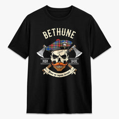 Bethune Modern Tartan Crest 2D T-shirt - Alba Skull Style