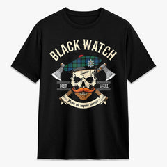 Black Watch Ancient Tartan Crest 2D T-shirt - Alba Skull Style