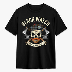 Black Watch Weathered Tartan Crest 2D T-shirt - Alba Skull Style