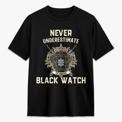 Black Watch Weathered Tartan Crest 2D T-shirt - Never Underestimate Style
