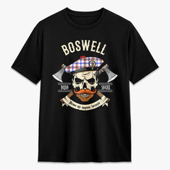 Boswell Modern Tartan Crest 2D T-shirt - Alba Skull Style