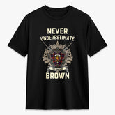 Brown Modern Tartan Crest 2D T-shirt - Never Underestimate Style