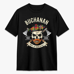 Buchanan Modern Tartan Crest 2D T-shirt - Alba Skull Style