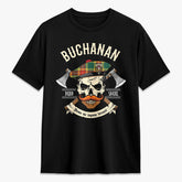 Buchanan Old Sett Tartan Crest 2D T-shirt - Alba Skull Style