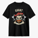 Grant Weathered Tartan Crest 2D T-shirt - Alba Skull Style