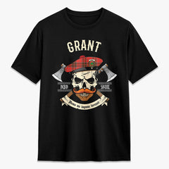 Grant Weathered Tartan Crest 2D T-shirt - Alba Skull Style