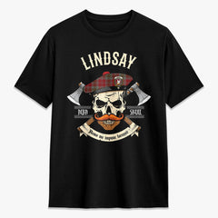 Lindsay Weathered Tartan Crest 2D T-shirt - Alba Skull Style