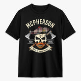 McPherson Hunting Ancient Tartan Crest 2D T-shirt - Alba Skull Style