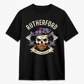 Rutherford Tartan Crest 2D T-shirt - Alba Skull Style