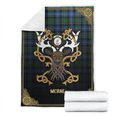 McRae Hunting Ancient Tartan Crest Premium Blanket - Celtic Stag style