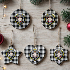 MacFarlane Black - White Tartan Crest Christmas Ceramic Ornament