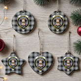 Menzies Black - White Modern Tartan Crest Christmas Ceramic Ornament