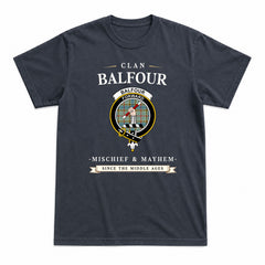 Balfour Blue Tartan Crest Mischief and Mayhem T-shirt