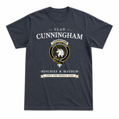 Cunningham Hunting Modern Tartan Crest Mischief and Mayhem T-shirt