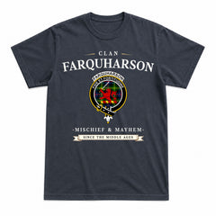 Farquharson Modern Tartan Crest Mischief and Mayhem T-shirt