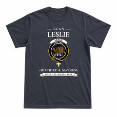 Leslie Hunting Modern Tartan Crest Mischief and Mayhem T-shirt
