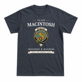 MacIntosh Hunting Ancient Tartan Crest Mischief and Mayhem T-shirt