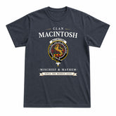 MacIntosh Hunting Modern Tartan Crest Mischief and Mayhem T-shirt