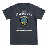 MacIntyre Hunting Ancient Tartan Crest Mischief and Mayhem T-shirt