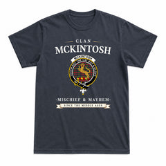 McKintosh Hunting Modern Tartan Crest Mischief and Mayhem T-shirt
