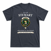 Stewart Old Modern Tartan Crest Mischief and Mayhem T-shirt