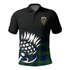Johnston Modern Tartan Crest Polo Shirt - Thistle Black Style