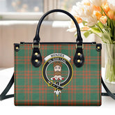 Menzies Green Ancient Tartan Crest Leather Handbag