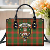 Menzies Green Modern Tartan Crest Leather Handbag