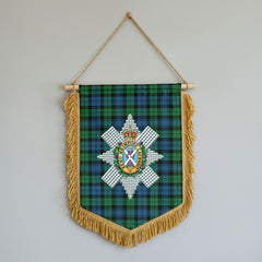 Black Watch Ancient Tartan Crest Wall Hanging Banner - Wood Pole