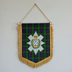Black Watch Tartan Crest Wall Hanging Banner - Wood Pole