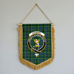 Stewart Hunting Modern Tartan Crest Wall Hanging Banner - Wood Pole