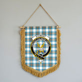 Stewart Muted Blue Tartan Crest Wall Hanging Banner - Wood Pole