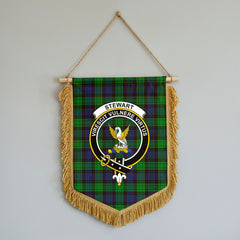Stewart Old Modern Tartan Crest Wall Hanging Banner - Wood Pole