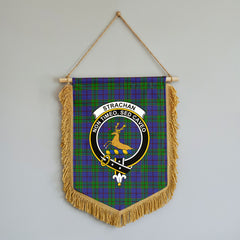 Strachan Tartan Crest Wall Hanging Banner - Wood Pole