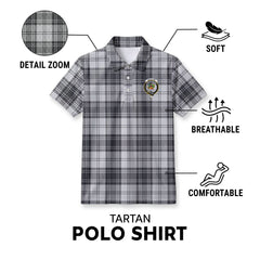 Douglas Grey Modern Tartan Crest Birdseye Mesh Polo Shirt