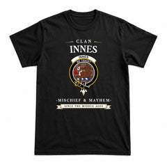 Innes Ancient Tartan Crest Mischief and Mayhem T-shirt