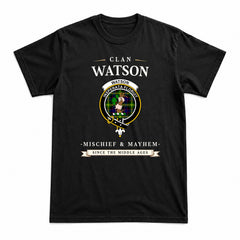 Watson Modern Tartan Crest Mischief and Mayhem T-shirt